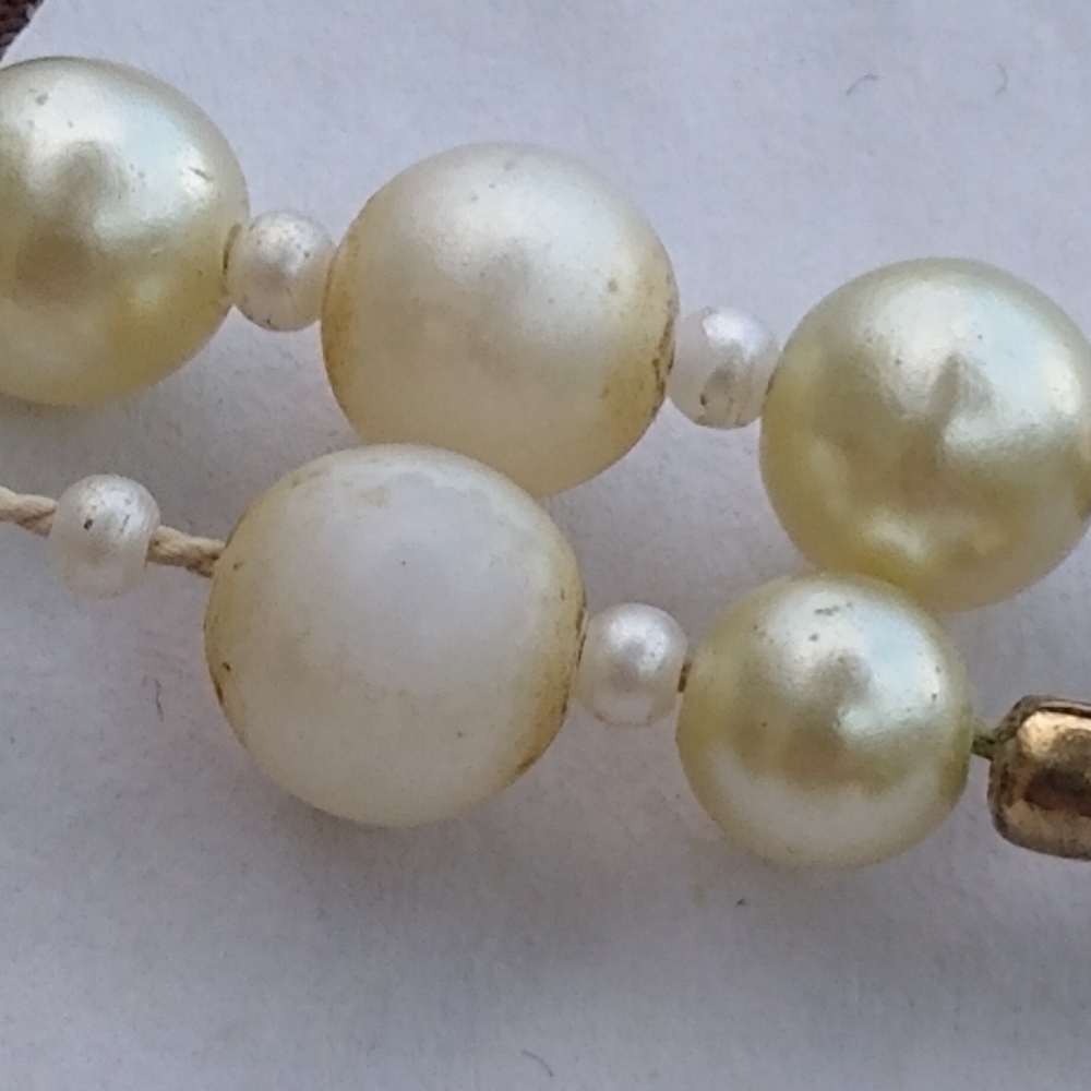 Vintage Crackle Glass faux Pearl 2 Strand Necklace - Picture 7 of 12